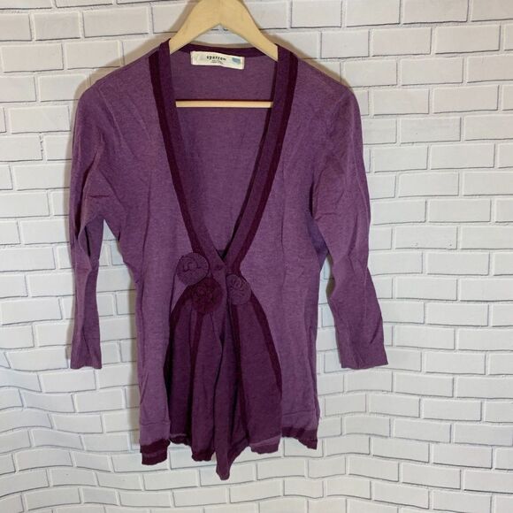 Anthropologie Sparrow Purple Flower Cardig… - Picture 1 of 5